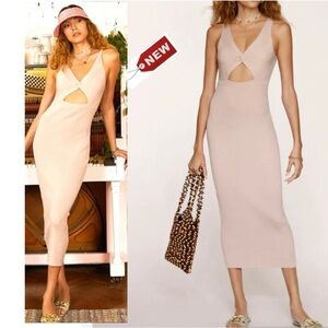 Heartloom Kessy twist Knot front ribbed knit bodycon midi dress nude pink S NWT